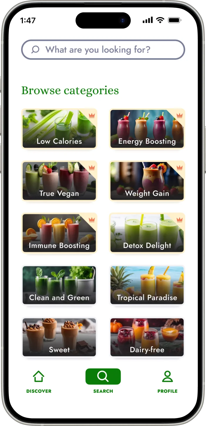smoothies application screen