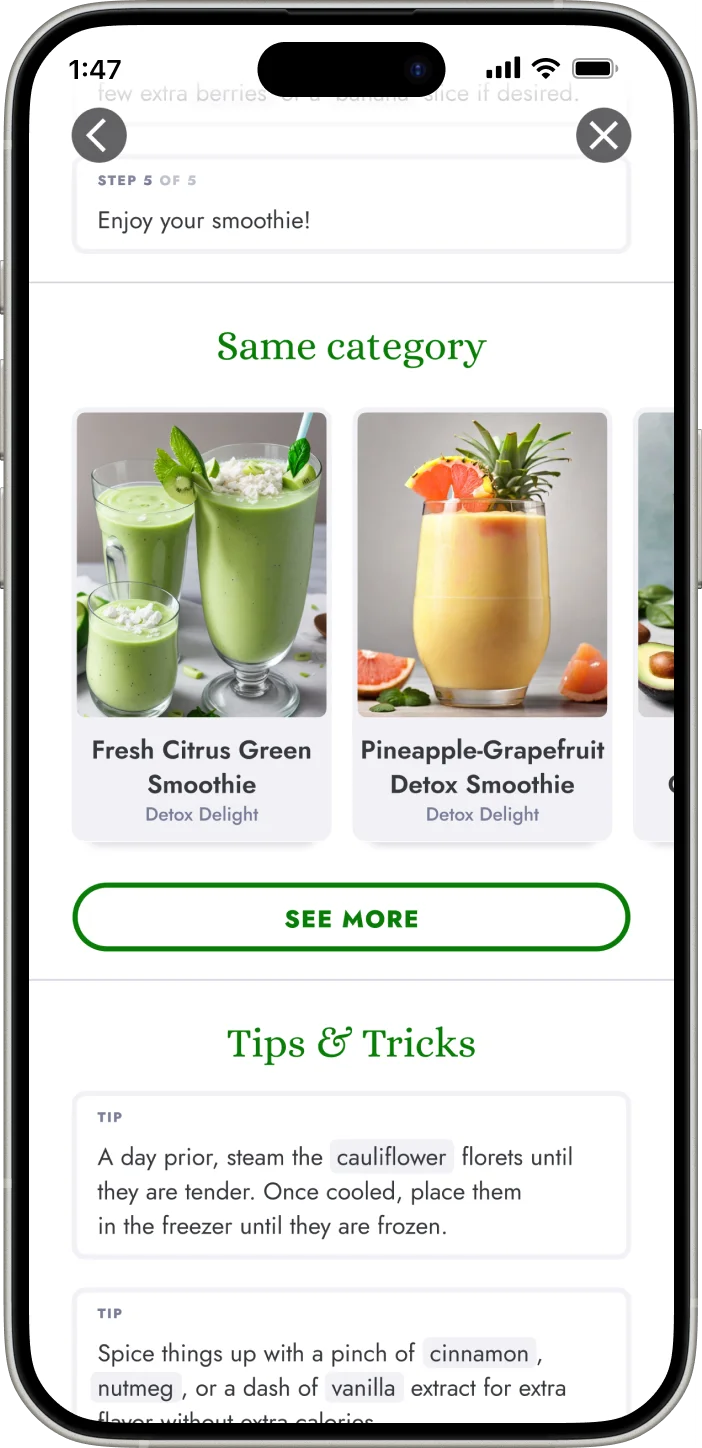 smoothies application screen